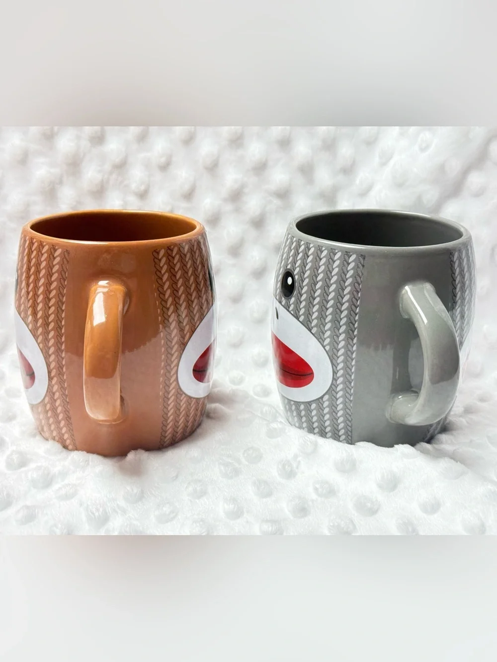 Galerie’s Cheerful Monkey Mugs - 1 brown monkey mug 1 gray monkey mug